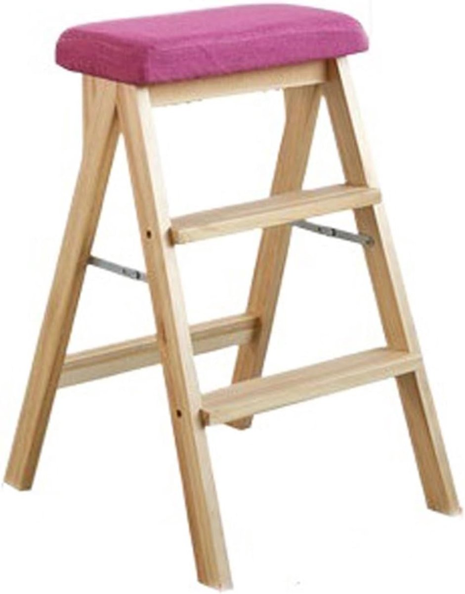 Opvouwbare Opstapkruk - Houten Ladder - Hoge Planken Bereiken - Stabiele Triangel Structuur - Tot 150kg - Rozerood