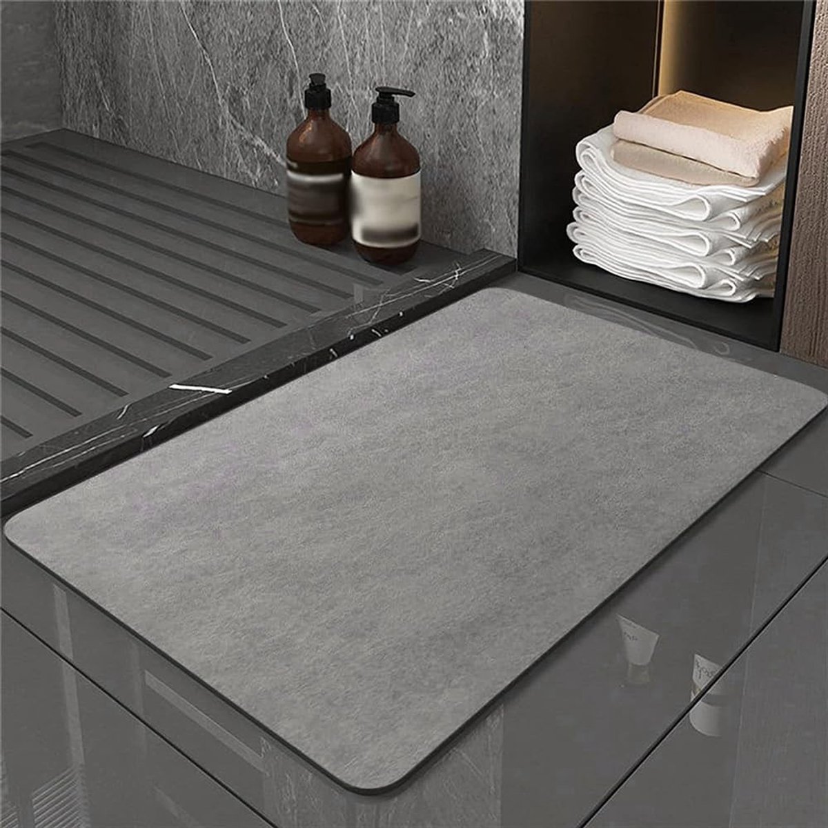 Dailygoods - Anti-Slip Badmat Rubber 40x60 cm, Dunne Antislip Badkamermat, Waterafstotende en Snel Drogende Mat, Voor Douche, Bad, WC en Badkamer Vloer (grijs)