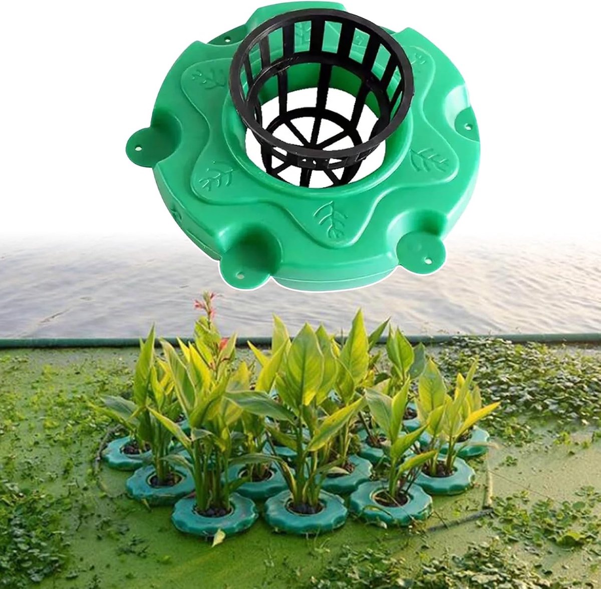 Drijvende plantenmand - Waterplant eiland - Vijver verfraaien - Milieuvriendelijk materiaal - 33 cm diameter - Groen