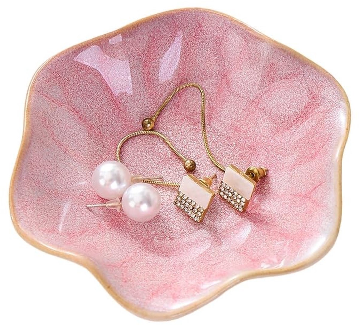Dailygoods - Keramiek sieradenschaal, sleutelschaal, bloemenvorm sieradenhouder, decoratief sieradendienblad, ringhouder, voor wooncultuur, huwelijkscadeau, sieradenopslag, roze