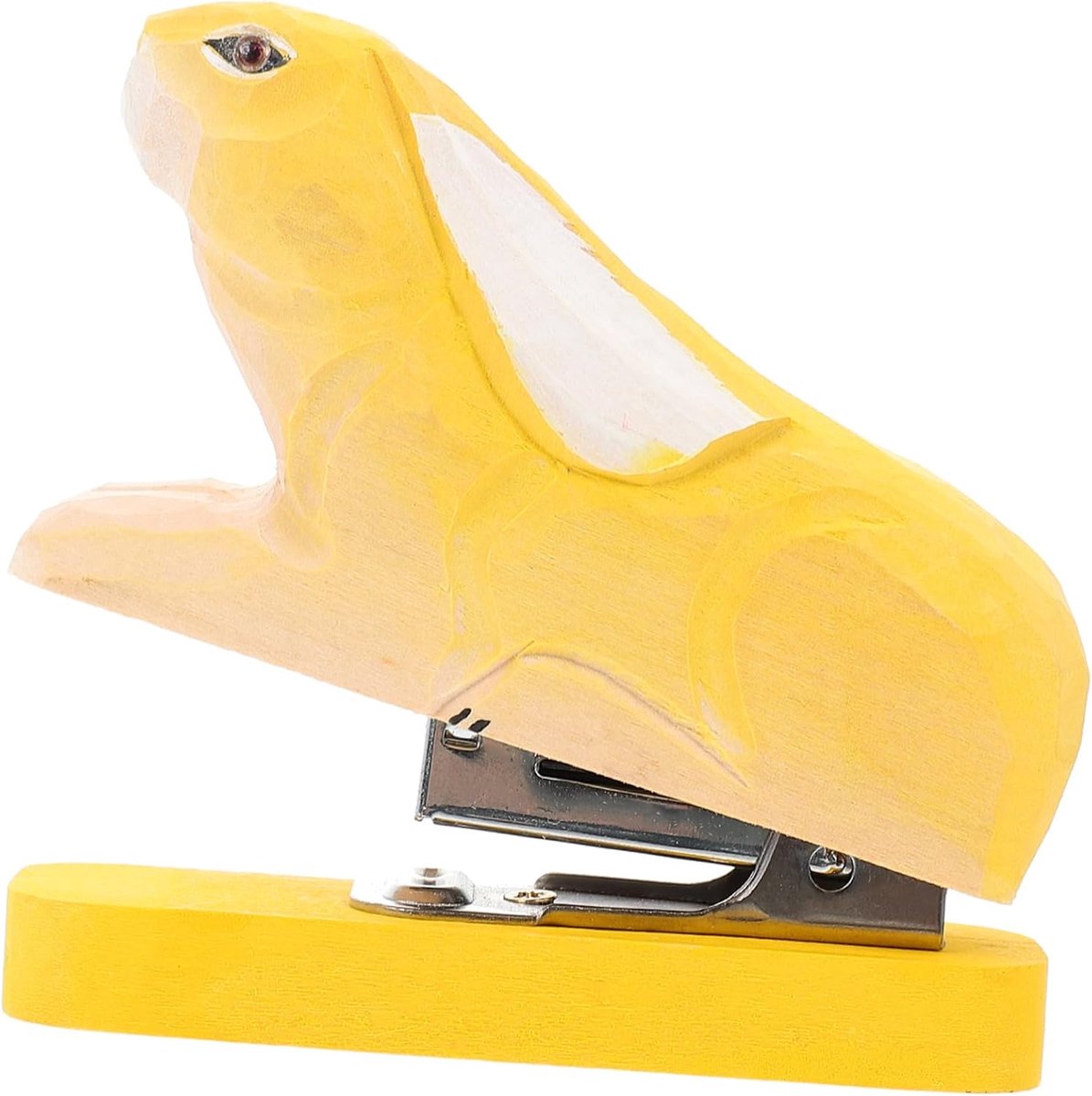 Houten Nietmachine - Dieren Nietmachine - Papier Organiseren - Handgemaakt Dierenbeeld - 10 x 95 cm - Geel