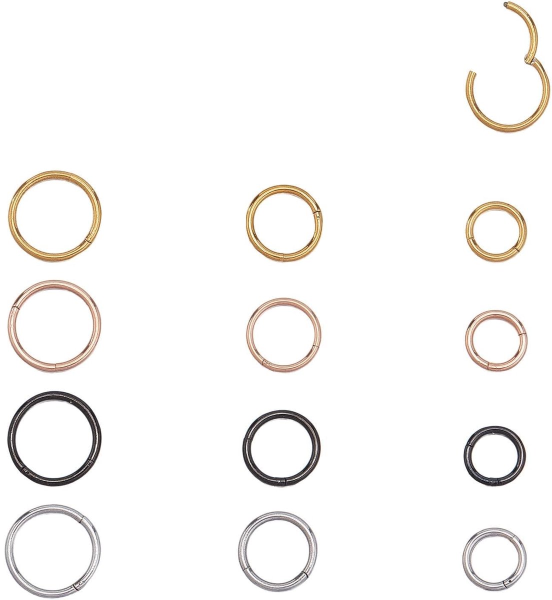 Dailygoods- Neusringen 12 stuks - Septumringen - Helixringen - Piercingsieraad - Roestvrij staal - Zilverkleurig, meerdere maten - Piercings