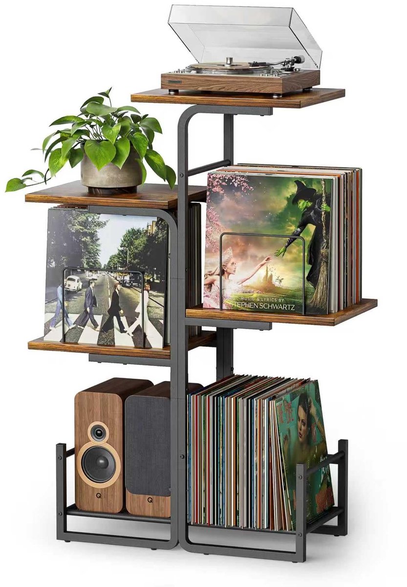 Dailygoods- Platenspeler Meubel Vintage Stijl - Grote Vinylopslag - LP Rek met Planken - Platen Organizer - Platenspeler Tafel - Voor Woonkamer/Slaapkamer - Vinylrek