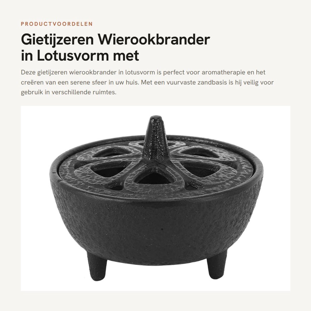 Dailygoods- Wierookbrander Gietijzer - Lotusvorm - Vuurvaste Zandbasis - Aromatherapie - 8,5 x 8,5 x 7 cm - Geschikt voor Elke Kamer - Aromatherapiebrander