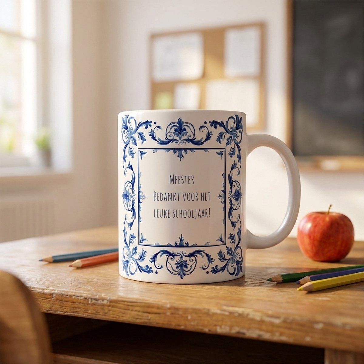 Mok met tekst | Bedankt Meester | Delfts blauw | Bedankt | Cadeau | Keramiek | 330 ML | Fotofabriek