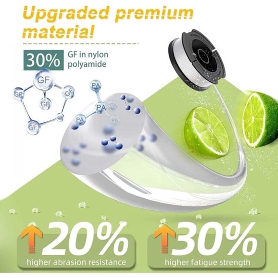 Deze set van 8 geschikt voor Black & Decker grasmaaiers heeft een diameter van 1,65 mm en bevat 9 meter maaidraad per spoel. De set bevat ook 2 reserve spoeldeksels en 2 reserveveren. — afbeelding 4