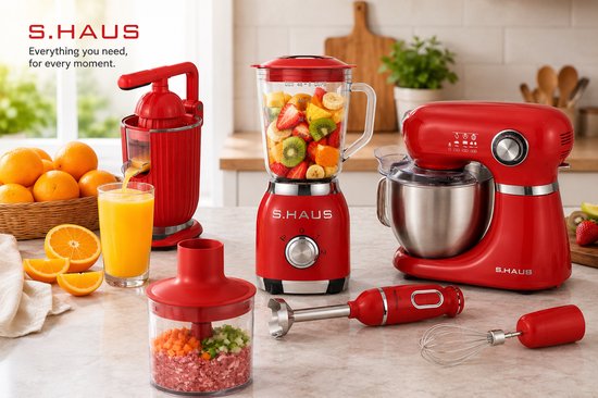 Swiss Haus® CJ1914 Citruspers Elektrisch - 140W - Elektrische Sinaasappelpers met Pershendel - 2 Perskegels - Verse Sinaasappelsap - Afneembare Onderdelen - Rood van Merkloos — afbeelding 4