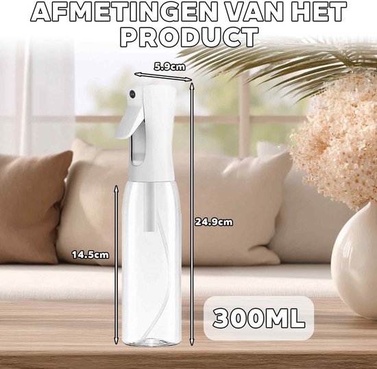 Spuitfles - Ultrafijne nevelspuitfles - Kleine draagbare spuitfles (leeg) - Geschikt voor gezicht, planten en reiniging - Witte dop + transparante fles - 300 ml - 1 stuk — afbeelding 5