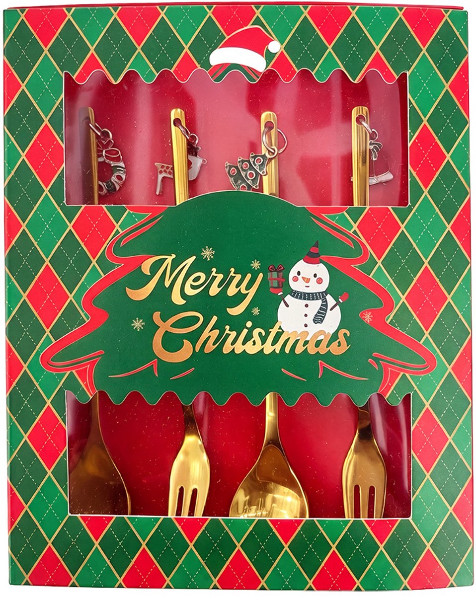 Clayre & Eef Dessert Bestek SET 4 Goudkleurig Metaal Kerst