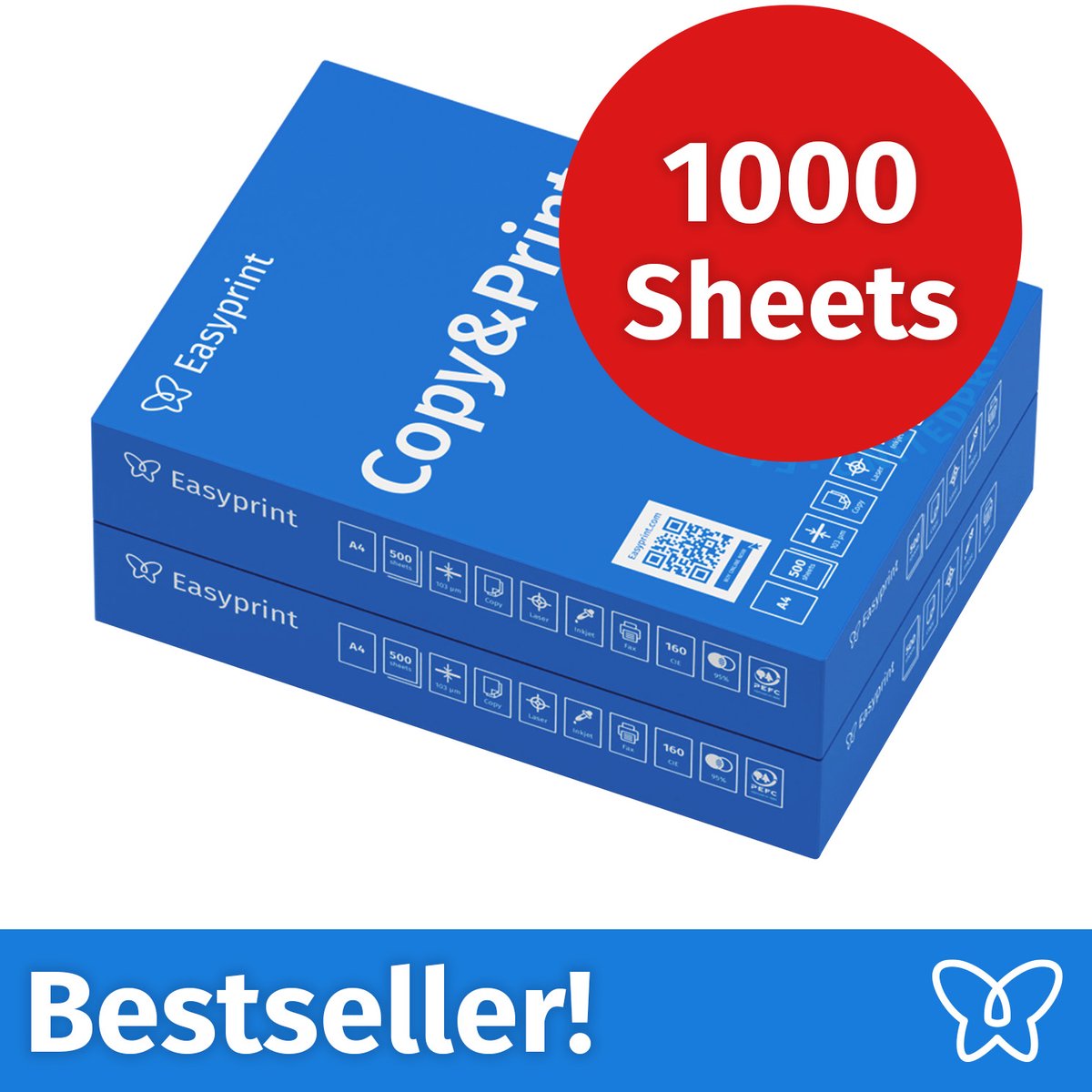 Easyprint Printerpapier kopieerpapier 1000 vellen 2 x 500 A4 premium wit testwinnaar PEFC