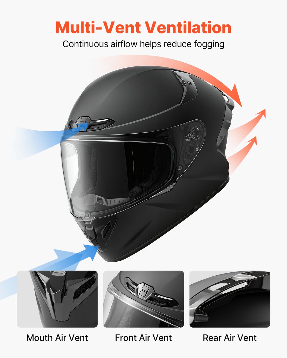VEVOR Integraalhelm voor Motorrijders, Maat M, met Transparant Vizier, ECE 22.06 Gecertificeerd, Integraalhelm voor Mannen en Vrouwen, Integraalhelm met Bluetooth-Luidsprekercompartiment, Bromfietshelm, Zwart – foto 5