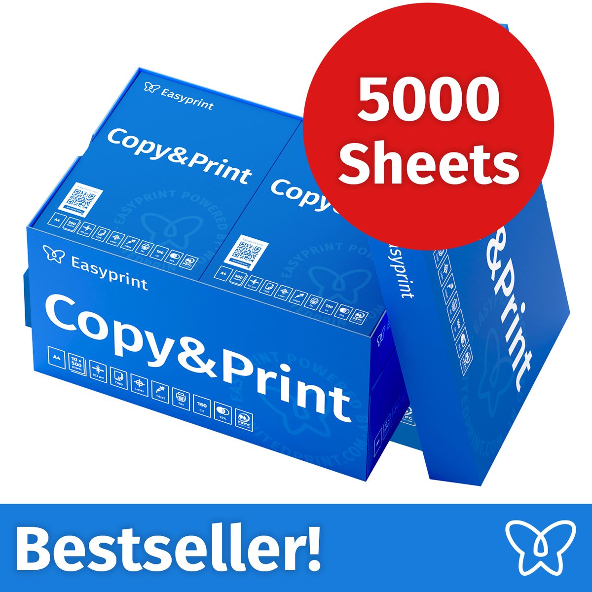 Easyprint Printerpapier kopieerpapier 5000 vellen 10 x 500 A4 premium wit testwinnaar PEFC