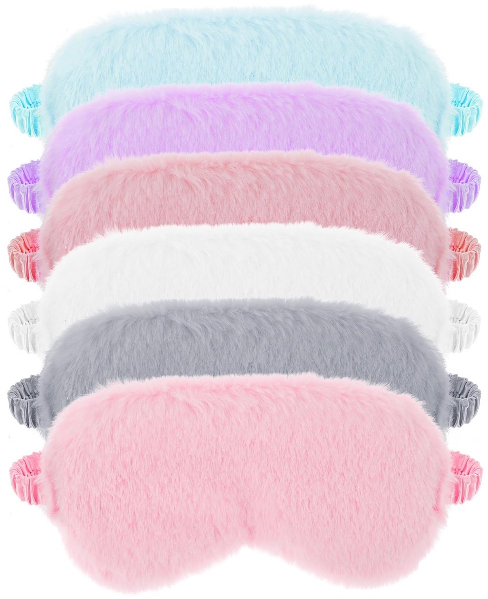 Dailygoods - 6 Stks Pluche Oogmasker voor Slapen Zacht Donzige Satijnen Oogmasker Comfortabel Oogmasker Slaap Faux Fur Oogdekking Satijnen Dutje Nacht Oogschaduw voor Vrouwen Mannen Cadeau (6 Kleuren)