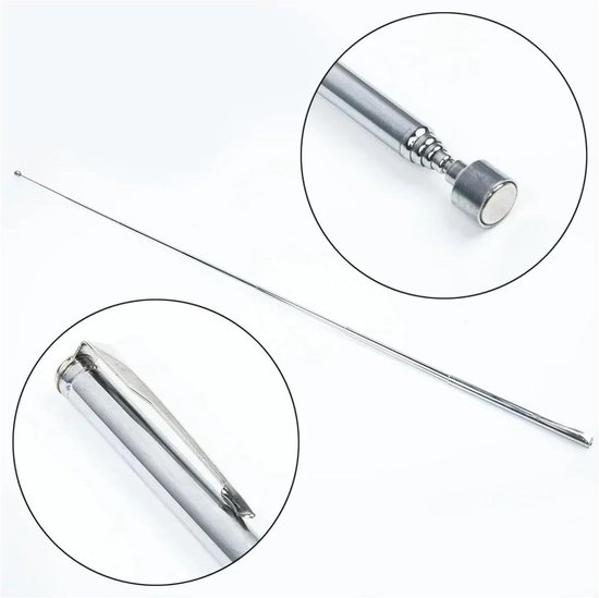 Magnetische Pick-up Tool - Gereedschap Pen - Onderhoud Klusjes - Telescopisch Uitschuifbaar - Tot 65 cm - Zilverkleurig — afbeelding 2