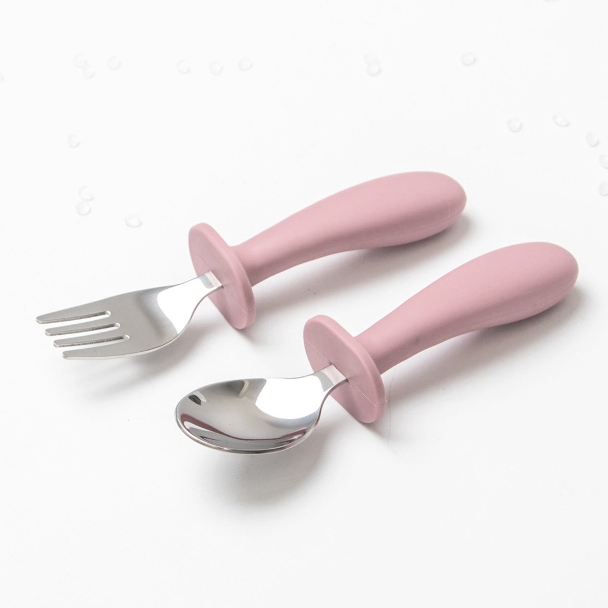 Babyservies set, 4-delige kinderlepel- en vorkenset, roestvrij staal en voedselveilig siliconen, kinderservies set,roze