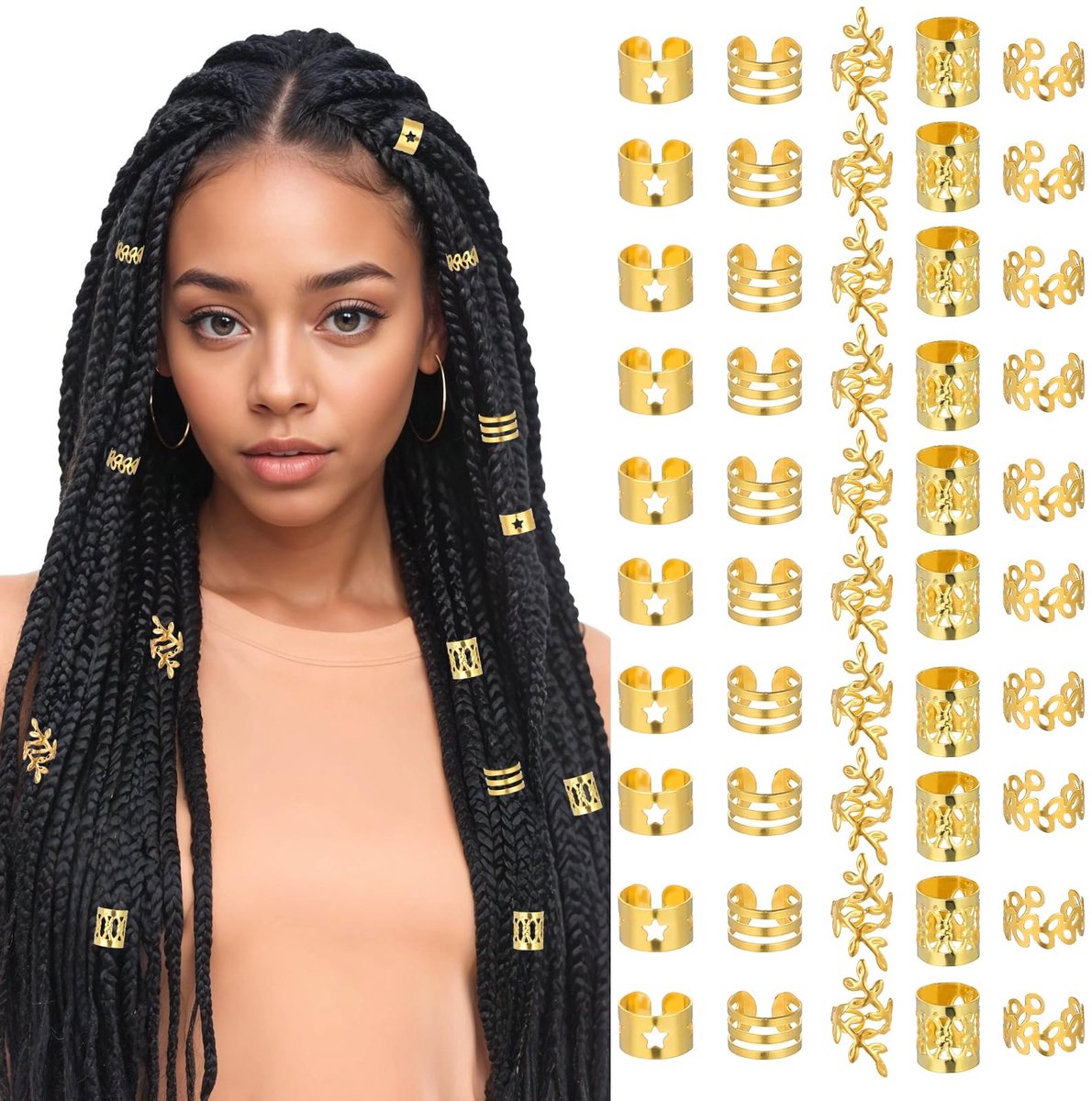 Dailygoods - Set van 50 Gouden Haarmanchetten voor Vlechten en Dreadlocks