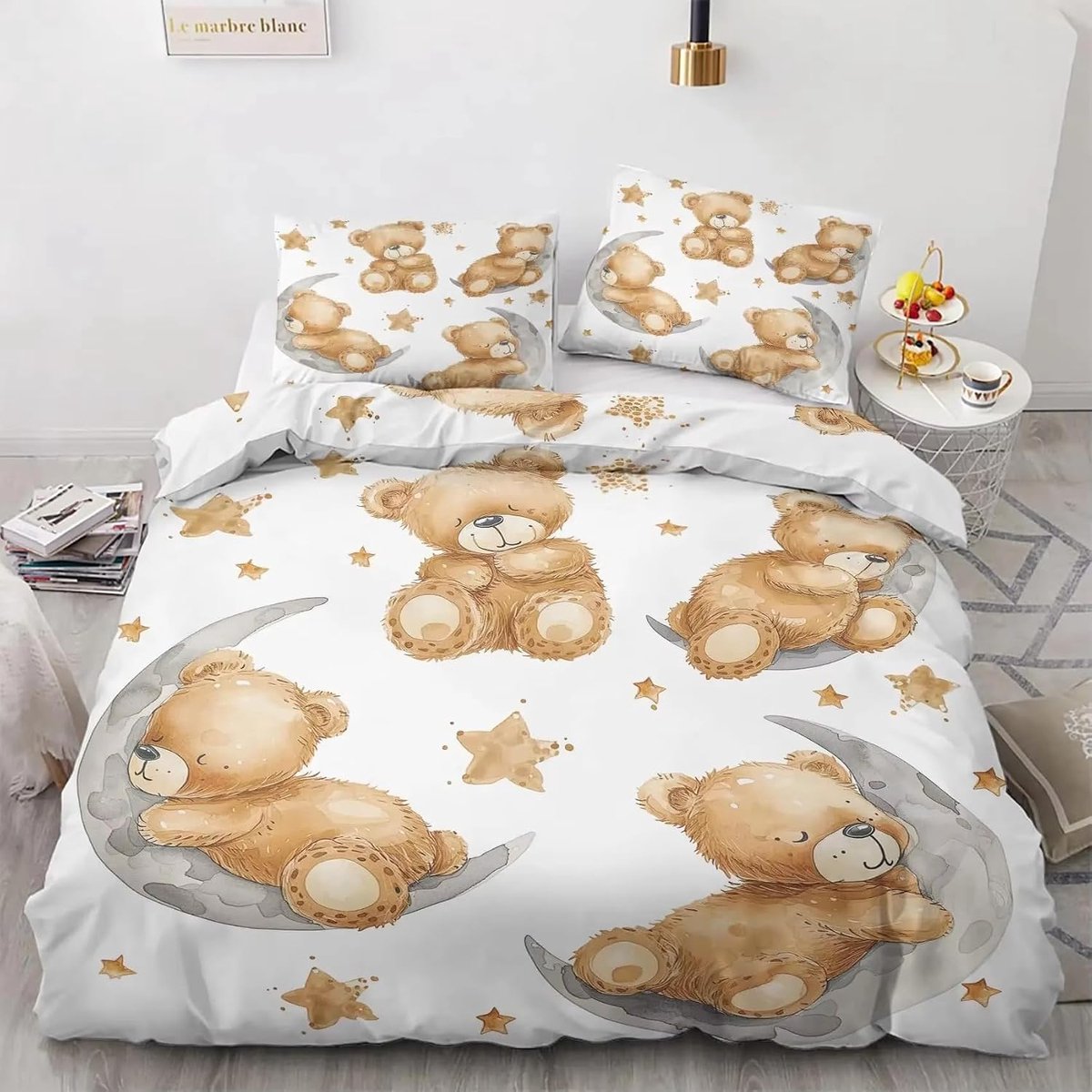 Dekbedovertrek Set - Beddengoed Kind - Slaapcomfort Verbeteren - Zacht Ademend Materiaal - 90 x 190 cm - Beer Maan