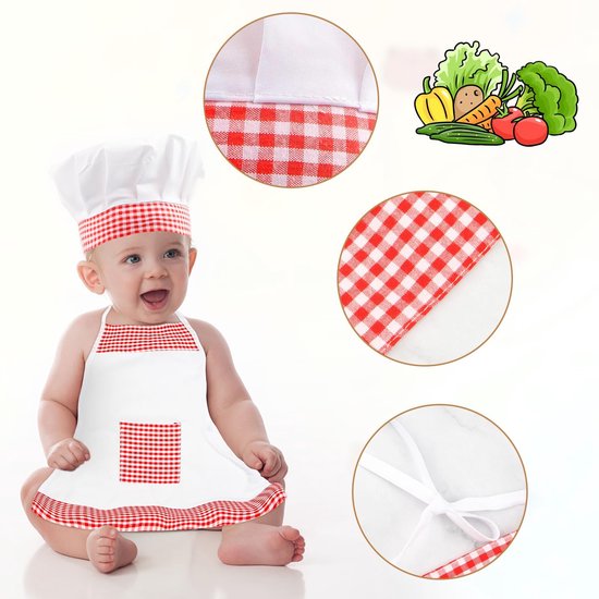 Dailygoods - Schattige 2-delige Baby Kok-Outfit met Muts en Schort voor 6-24 Maanden — afbeelding 4