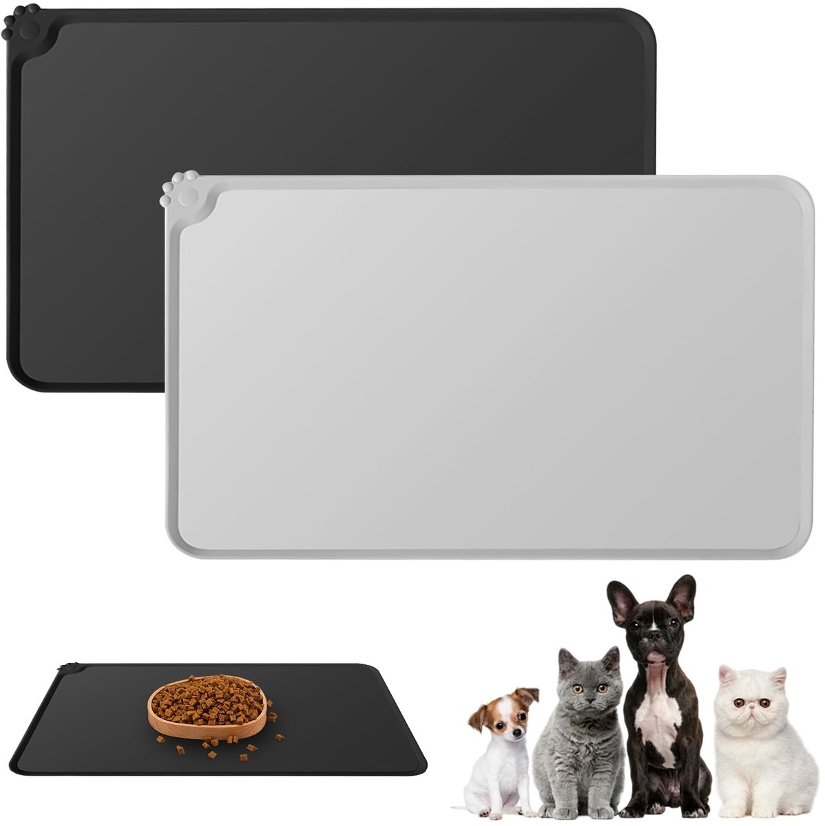 Dailygoods- Voerbakmat Waterdicht - Antislip Voerbakmat - Siliconen Onderlegger - Set van 2 - 48 x 30 cm - Huisdiervoermat - Voedermat