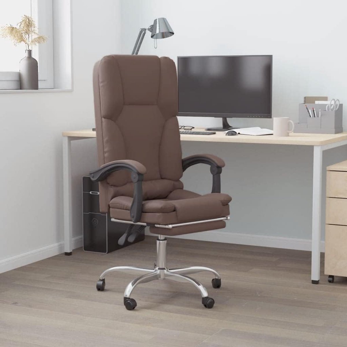 Bureaustoel Massage - Werkstoel Ergonomisch - Comfortabel Werken - Verstelbare Rugleuning - 63 x 56 x 120 cm - Bruin