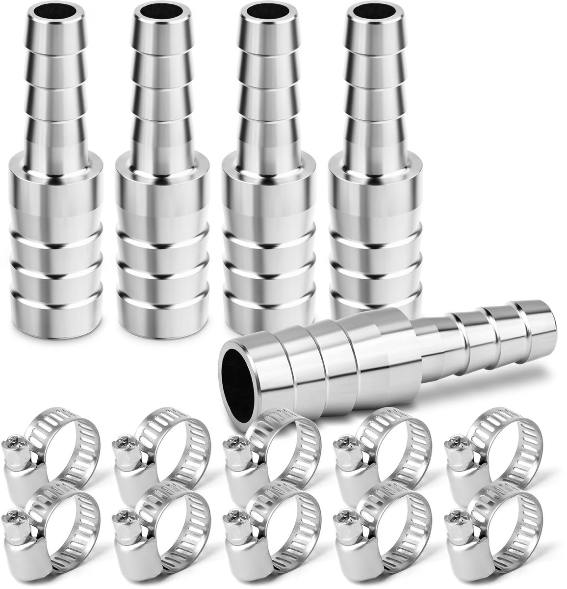 Dailygoods- Slangverbinder 5 Stuks - Roestvrij Staal - Slangkoppeling 25mm naar 8mm - Slangstuk voor Water/Brandstof/Lucht - Slangklemmen - Hoogwaardige Kwaliteit