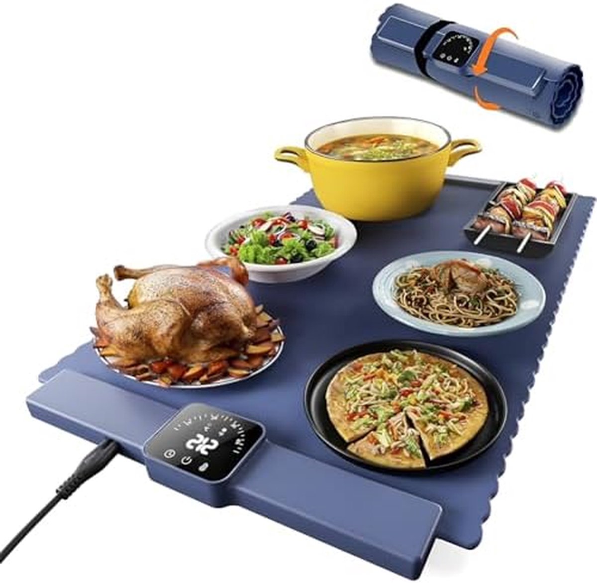 Elektrische warmhoudlade Oprolbare verwarmer Eten warm houden Instelbare temperatuur 66 x 39 cm Zwart
