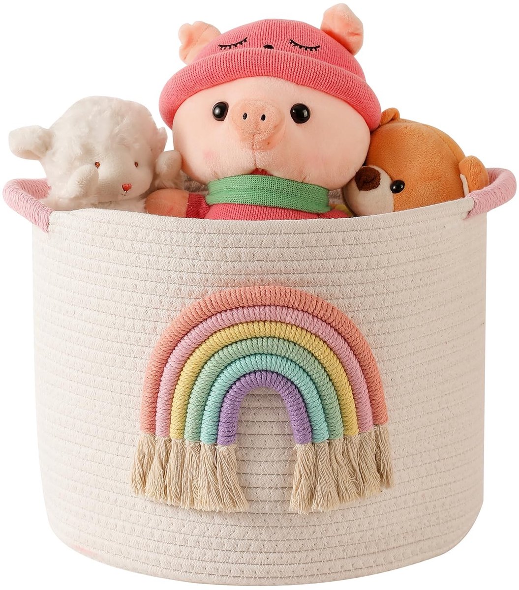 Dailygoods- Opbergmand Geweven Katoenen Touw - Opbergmand Kinderen - Speelgoedorganizer - Organizer Luiertafel - Badkamerorganizer - Regenboogdecoratie - Speelgoeddoos