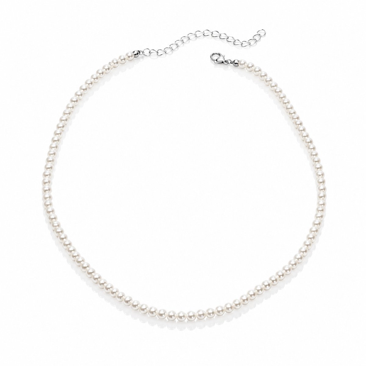 Luxamore® Parelketting Dames Wit – 4 mm Glasparels Ketting – Elegante Halsketting Dames – Verstelbare Choker Ketting met Zilverkleurige Sluiting – Sieraden Cadeau voor Vrouwen