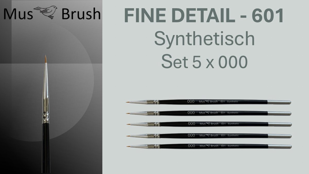 MusBrush Serie 601 - 5 x Nr. 000 - Schilderpenseel - Fijnschilder