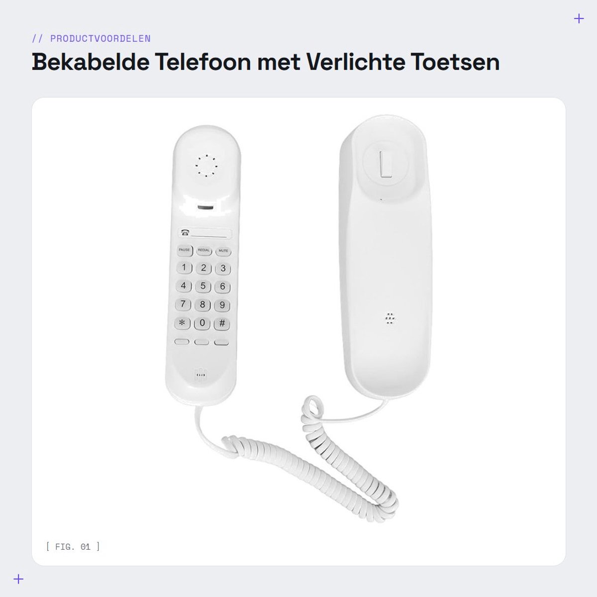Dailygoods- Wandtelefoon met verlichte toetsen - Bekabelde Telefoonhouder - Pauzefunctie - Wandtelefoon voor thuis - Geschikt voor kantoor - Eenvoudig te bedienen - Vaste Telefoon