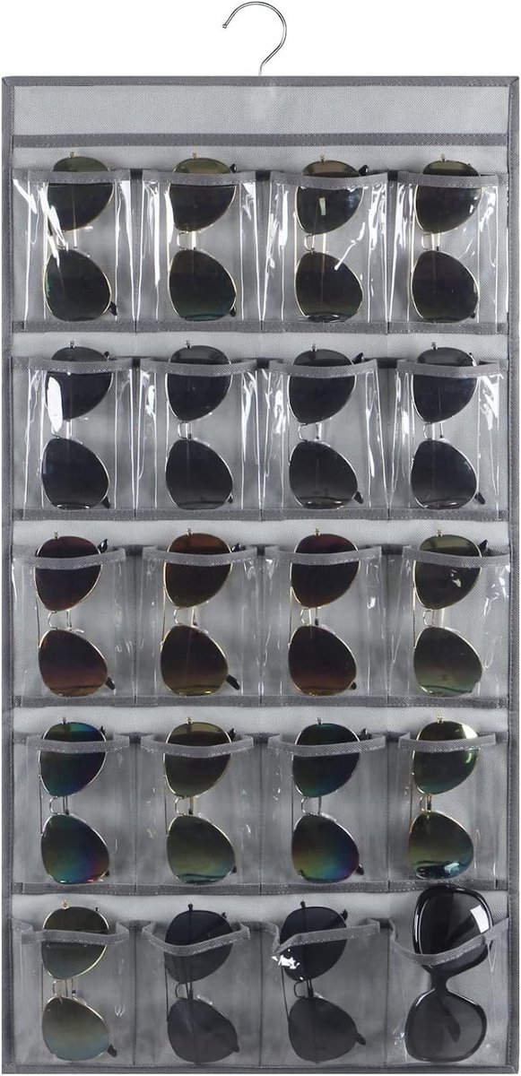 Hangende Organizer - Brillenhouder - Opbergen Collectie - 20 Doorzichtige Sleuven - 315 x 161 Inch - Grijs