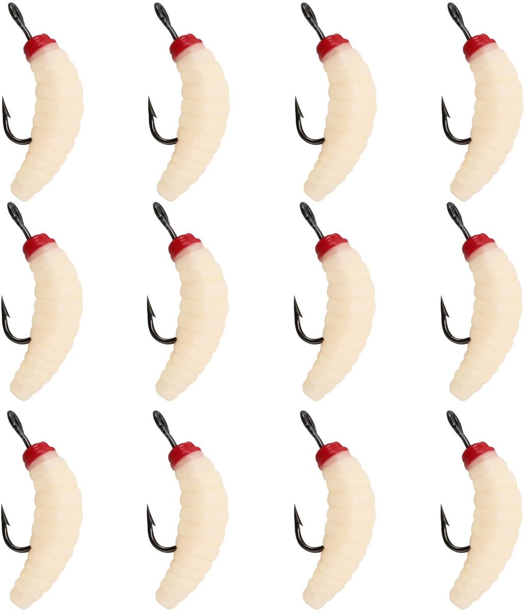 Dailygoods- Rubber Aas 12 Stuks - Rubber Maggots - Visoorten Zoetwater/Zoutwater - Flexibel - 20 mm - Stalen Haak - Visaas