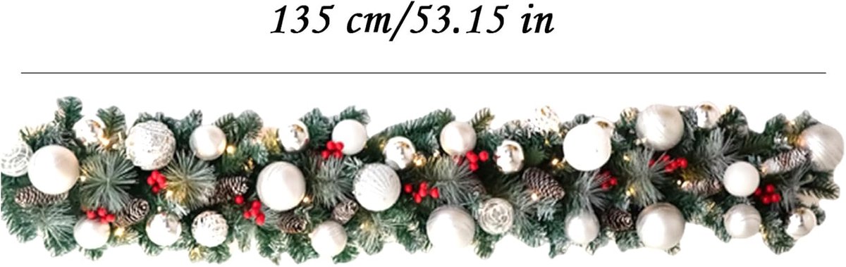 Kerstguirlande Met Verlichting - Kunstmatige Slinger - Feestelijke Decoratie - Automatische Timer - 135 cm - Zilver – foto 7