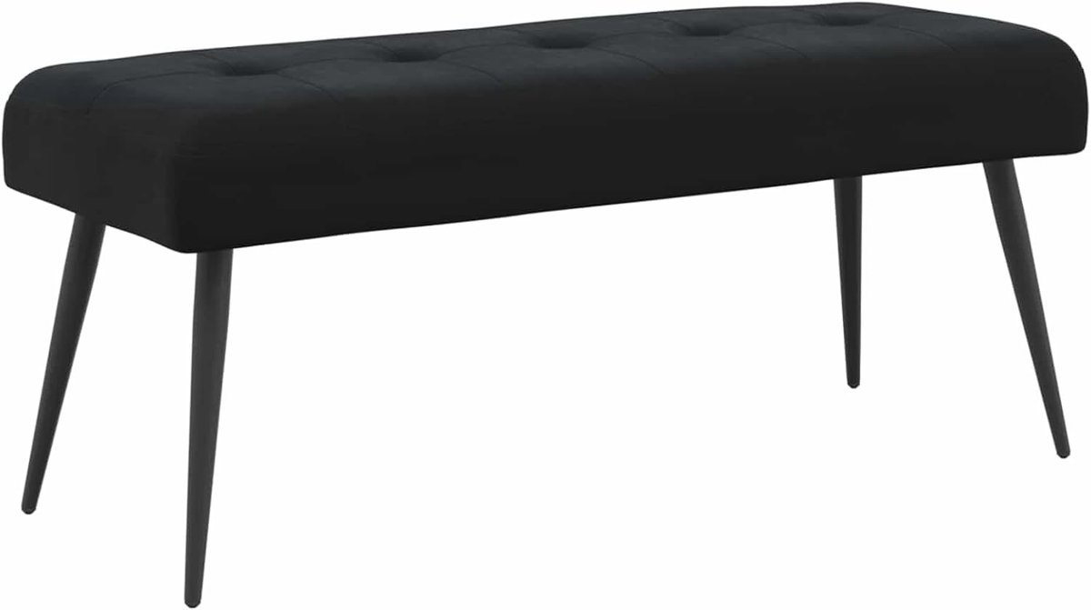 Bank met knoopverstelling - Zitbank Poef - Extra zitplek - Fluwelen bekleding - 110 x 40 x 46 cm - Zwart