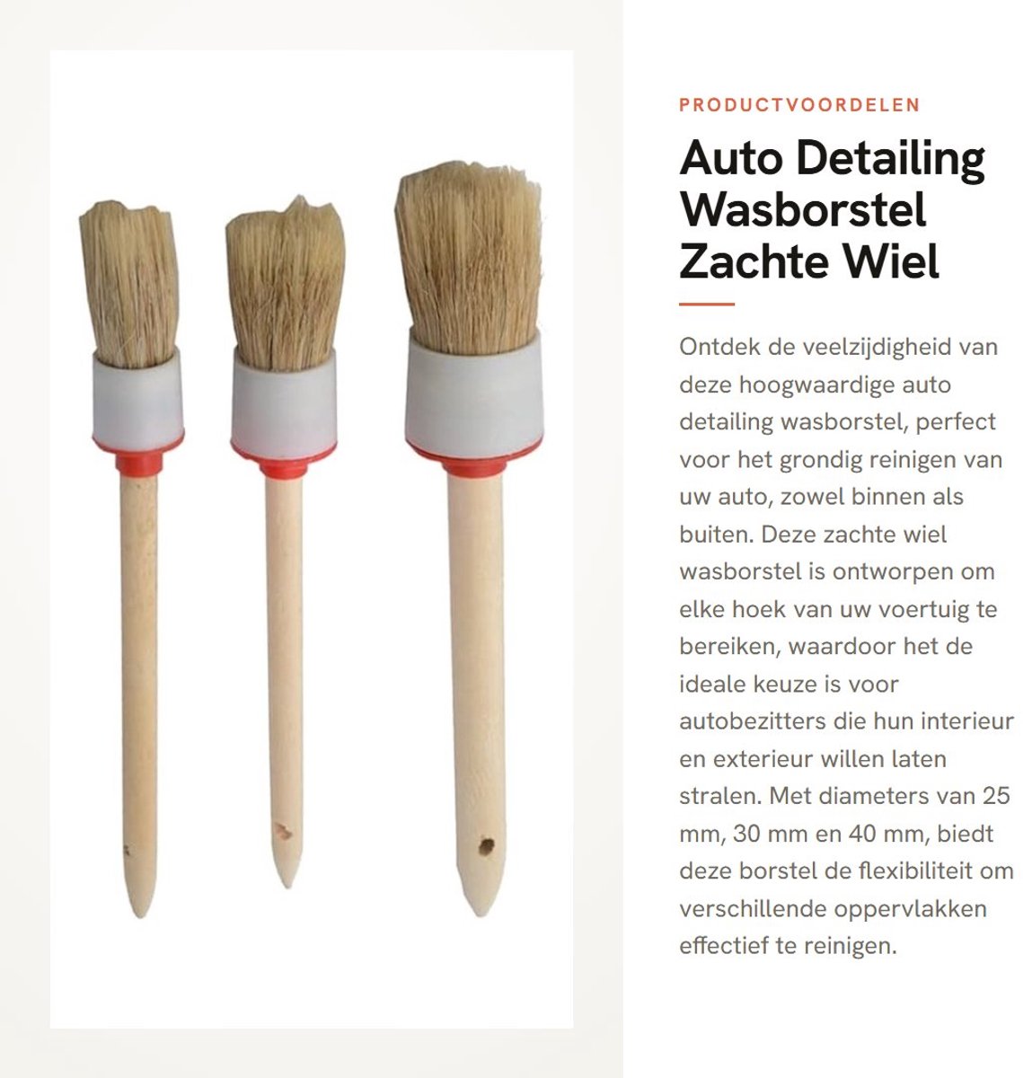 Dailygoods- Wasborstel 3x Set - Zachte Borstel - Voor Auto Interieur - Ventilatieopeningen - Dashboard - Duurzame Kwaliteit - Hoofddiameters 25/30/40 mm - Reinigingsborstel
