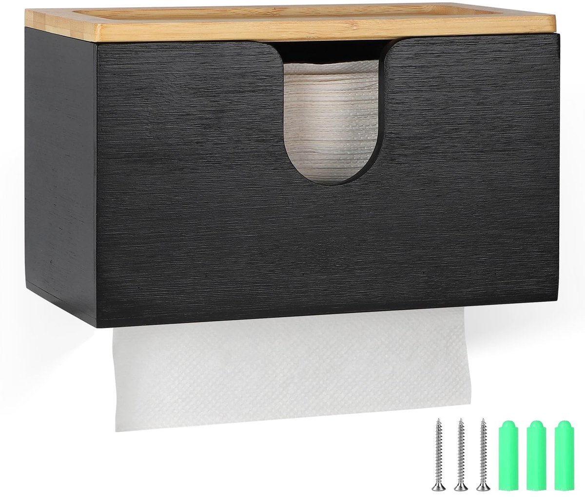 Dailygoods- Handdoekdispenser Bamboe - Papieren Handdoekhouder - Magnetisch Deksel - 27,5 x 16 x 13 cm - Robuust - Muurbevestiging/Staand Gebruik