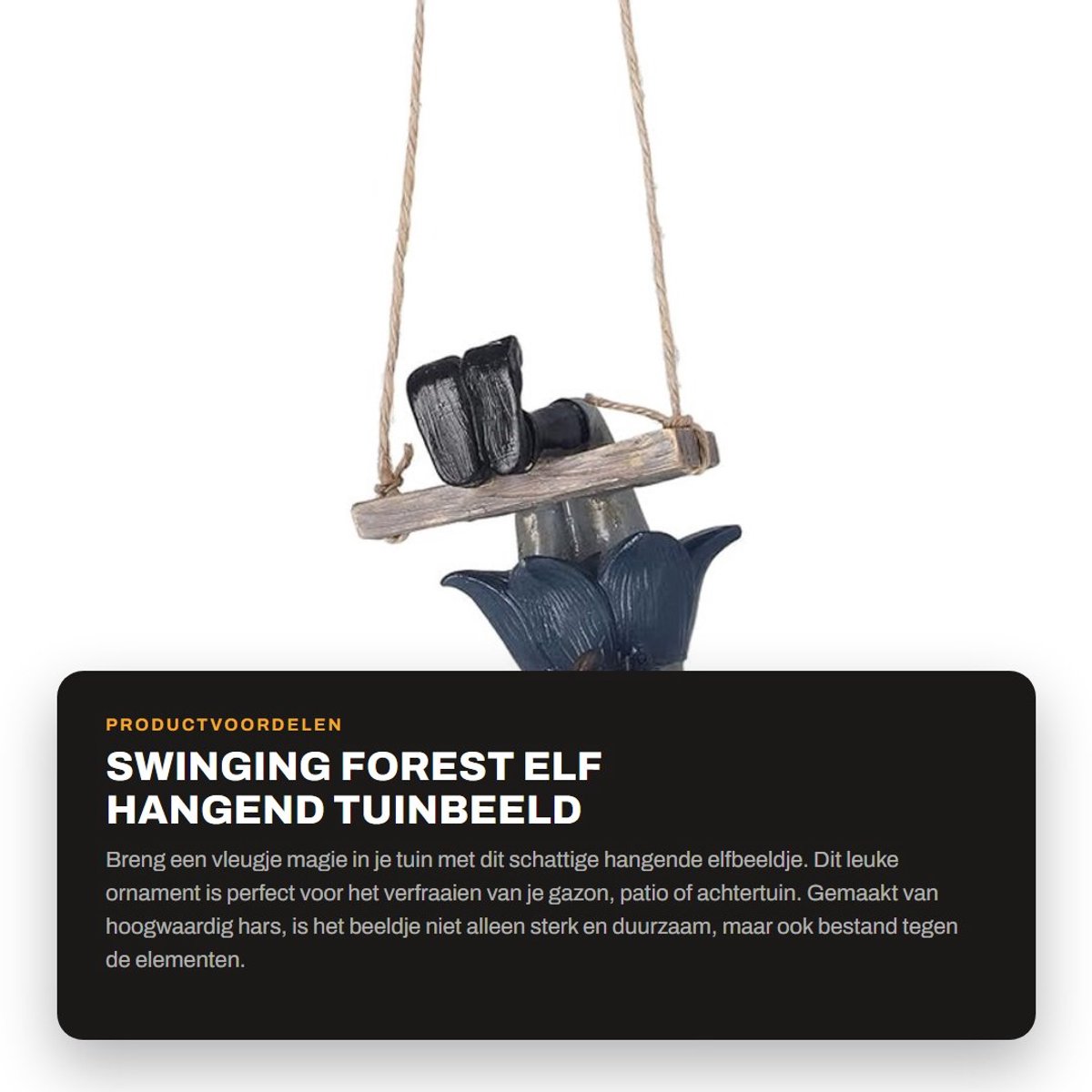 Dailygoods- Elf Beeldje Waterdicht - Tuinbeeld - Tuinbeelden voor Buiten - Decoratie - Schommelboself - Premium Hars