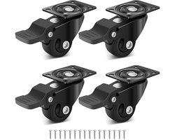 Dailygoods- Zwenkwielen Zwart - Zwenkwielen Set van 4 - Zwenkwielen met Rem - Meubelwielen Klein - Zwenkwielen voor Meubels - Draagvermogen 45 kg