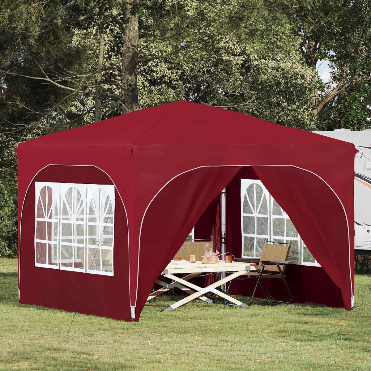 Pop-up Partytent - Feesttent Paviljoen - Buitenfeest Organiseren - In Hoogte Verstelbaar - 290 x 290 cm - Bordeauxrood