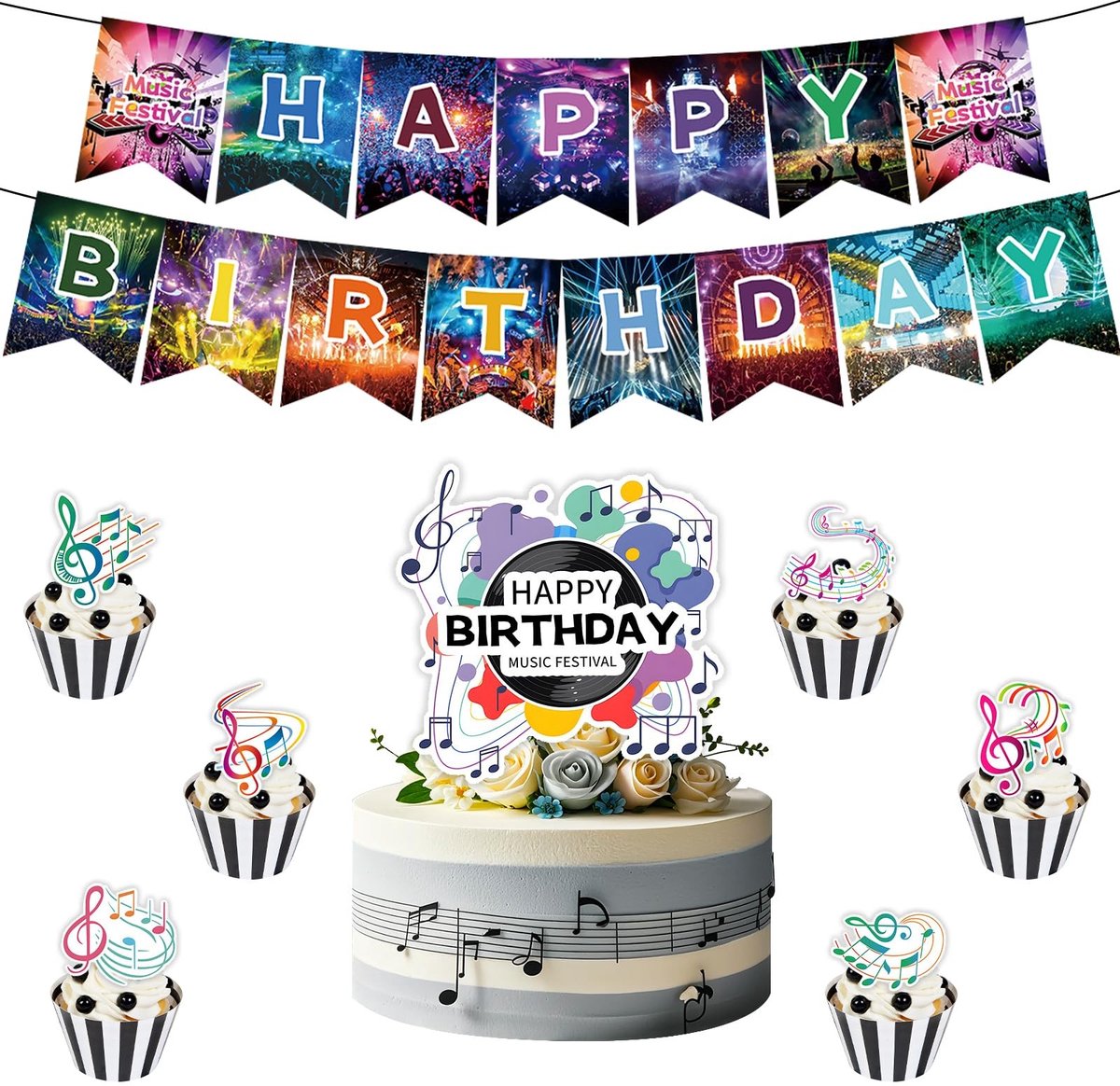 Dailygoods- Verjaardagsfeestje Decoratie Muziek Thema - Bunting