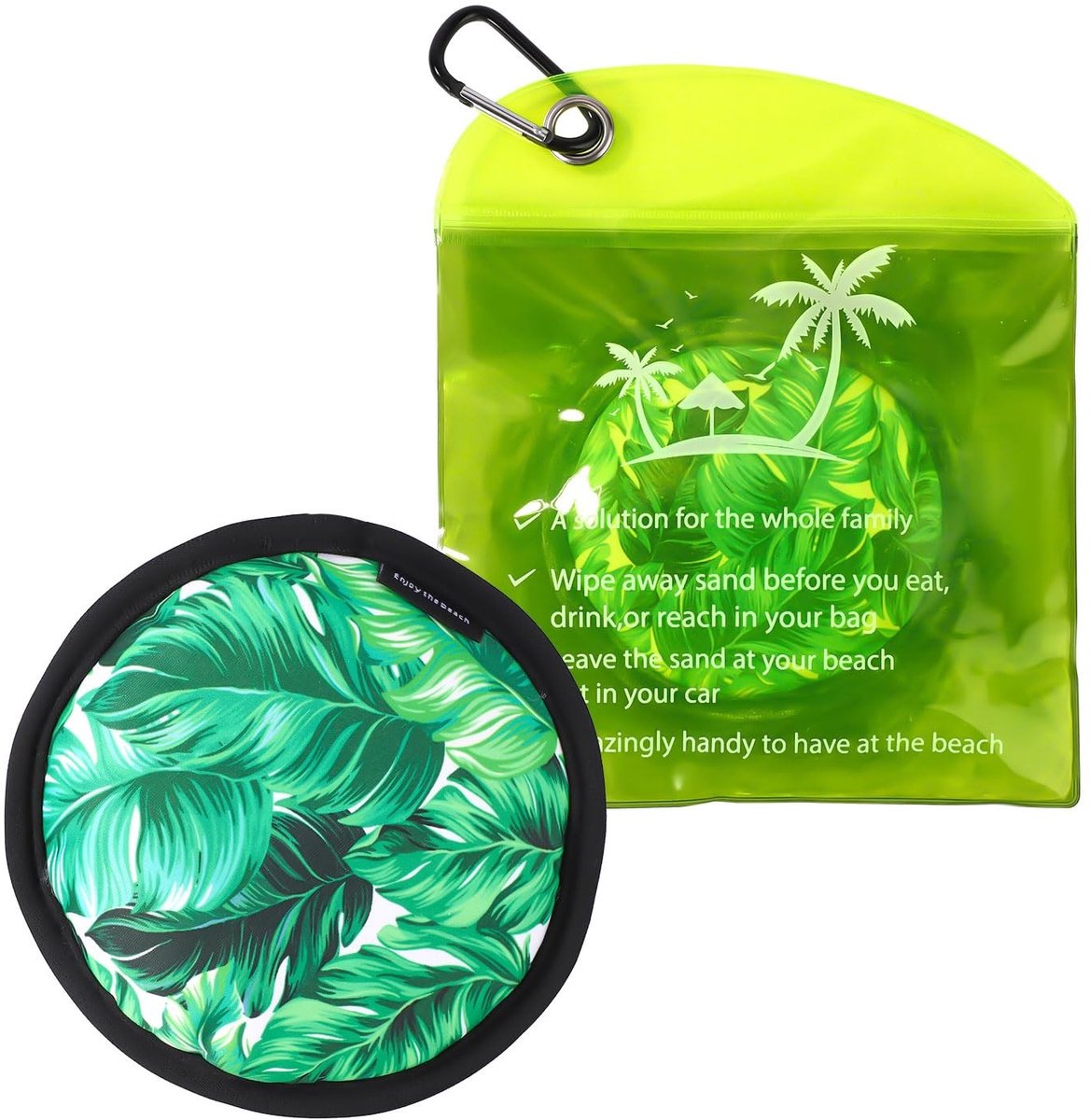 Dailygoods- Zandverwijderingszak - Strandaccessoire - D-vormige Karabijnhaakclip - Polyester - 12x12cm - Vrij van Talk en Parfum - Zandafveegzak