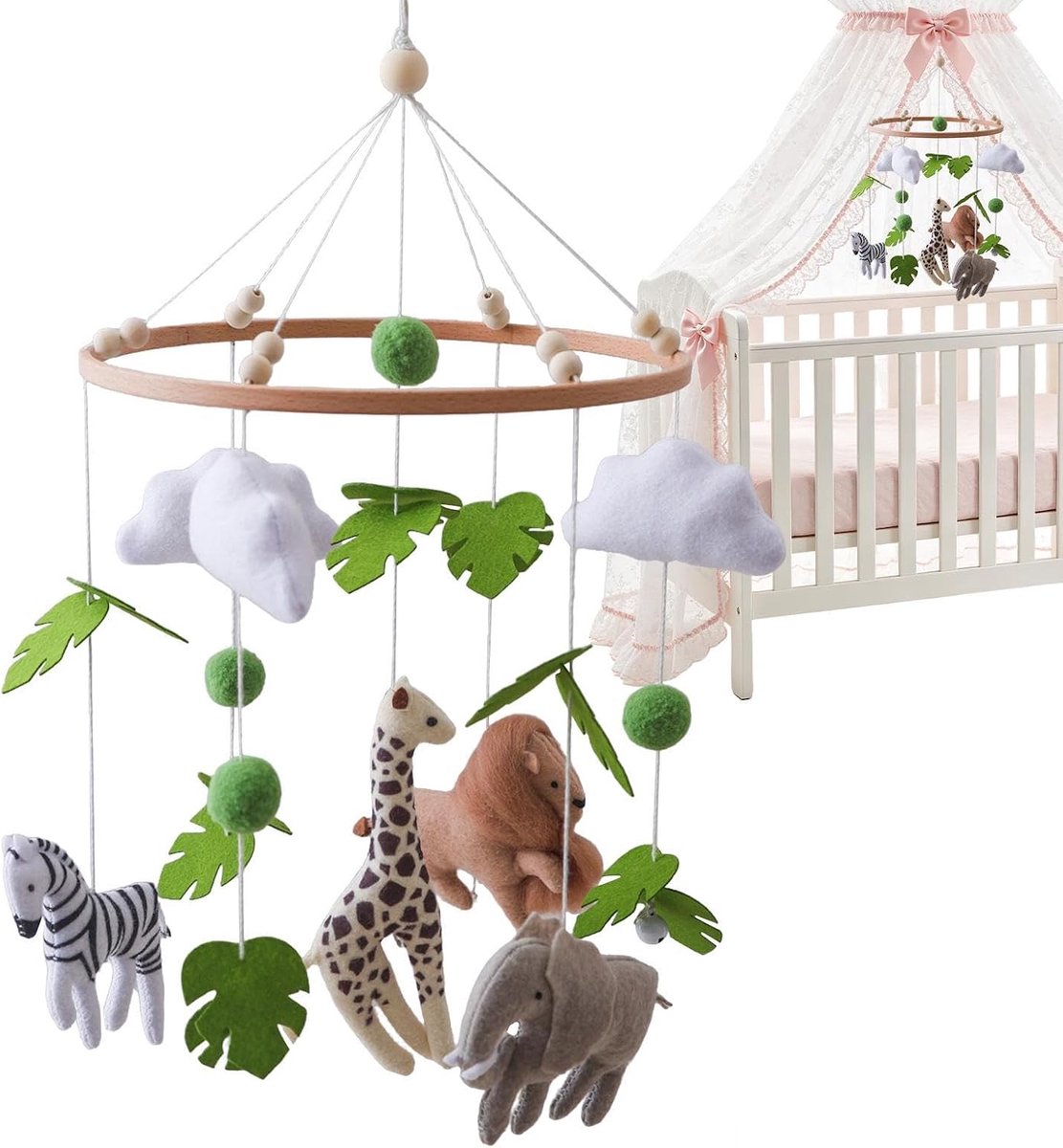 Babybedje Mobiel - Wiegdecoratie Dieren - Visuele Stimulatie - Zacht Vilten Ontwerp - 23 cm Breed - Multicolor