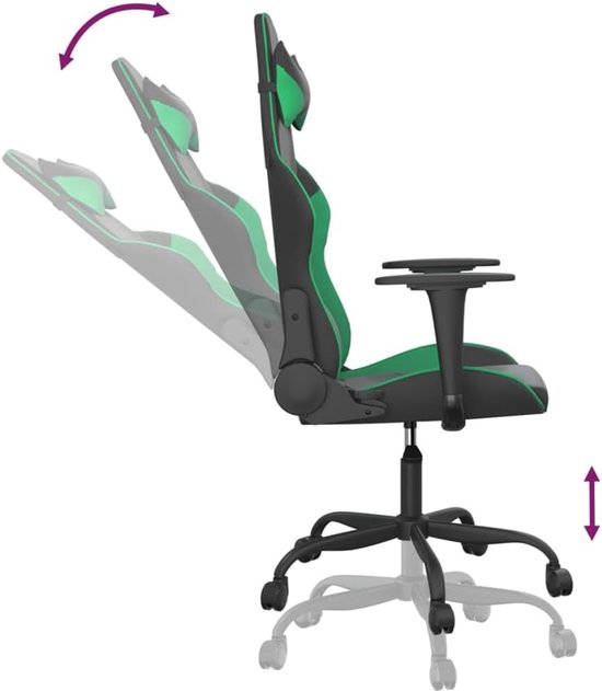 Gaming Stoel - Comfortabele Stoel - Langdurig Zitten - Verstelbare Rugleuning - 45 cm Zitdiepte - Zwart Groen — afbeelding 2