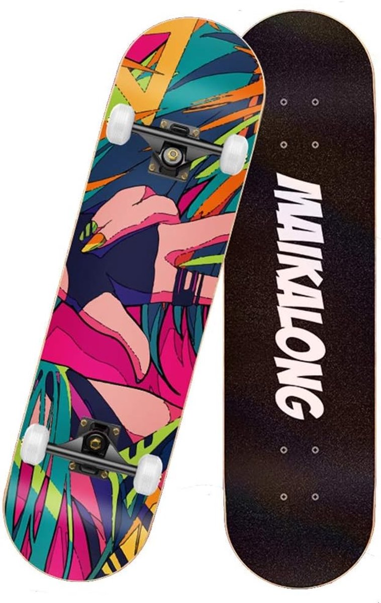Long Board Skateboard Straatrijden Dubbele Kicktail 79 cm Naturel