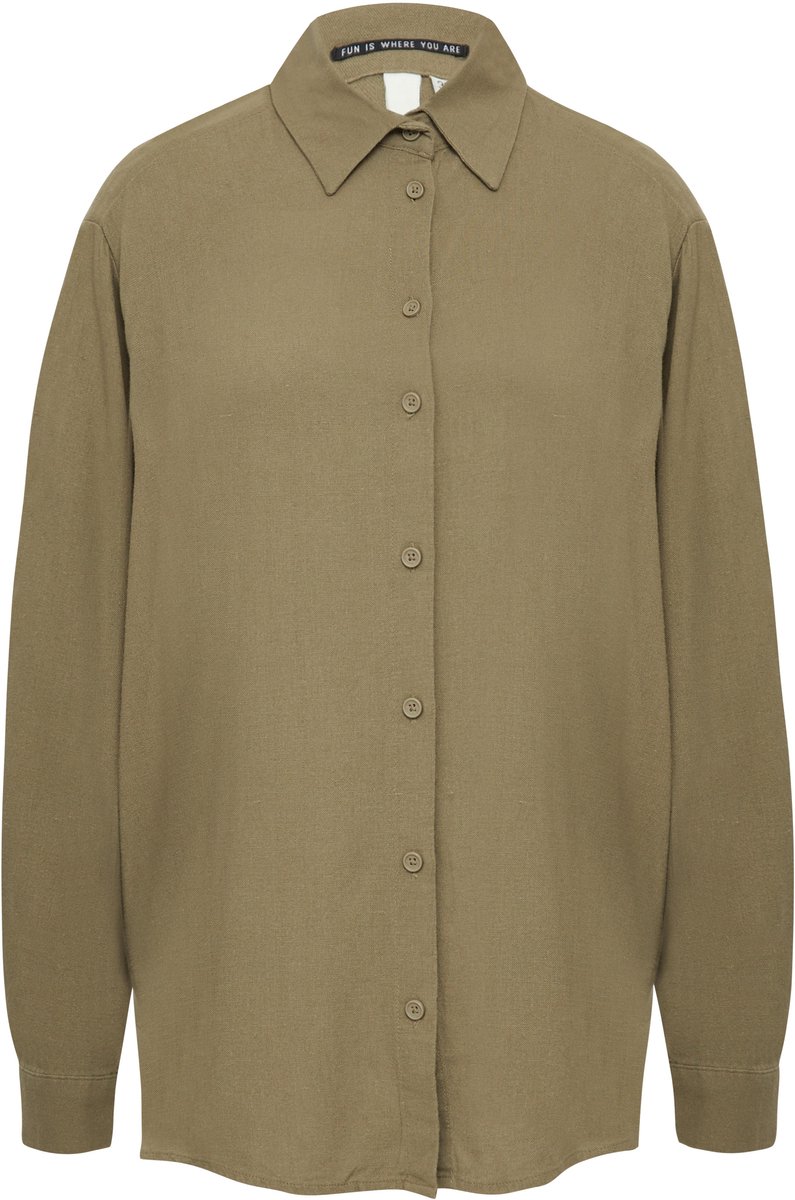 Lange overhemdblouse van viscose/linnenmix