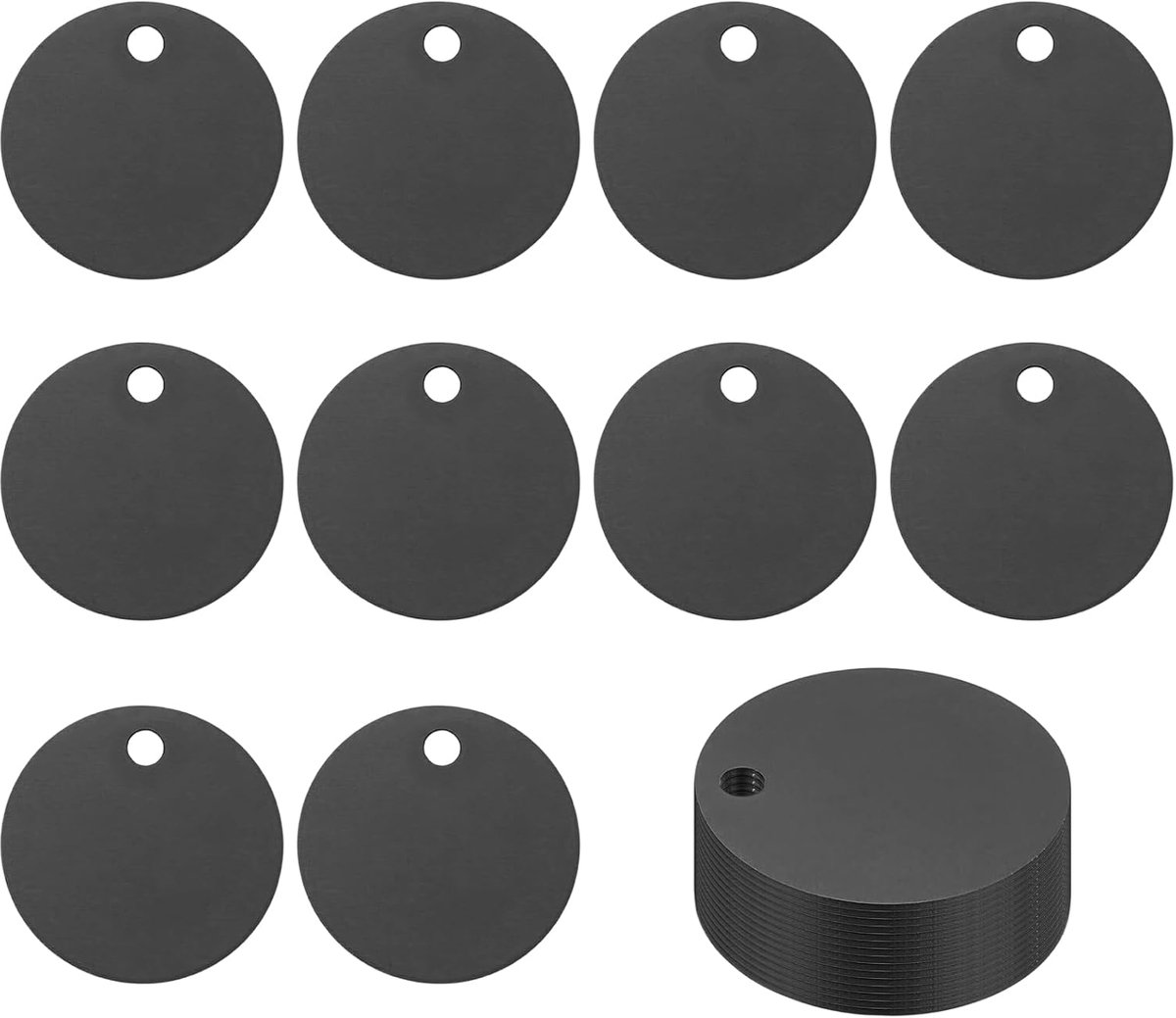 Ronde Metalen Tags - Blanco Lasergravure - Ambachtelijke Decoratie - Met Voorgeboord Gat - 25 Stuks - Zwart