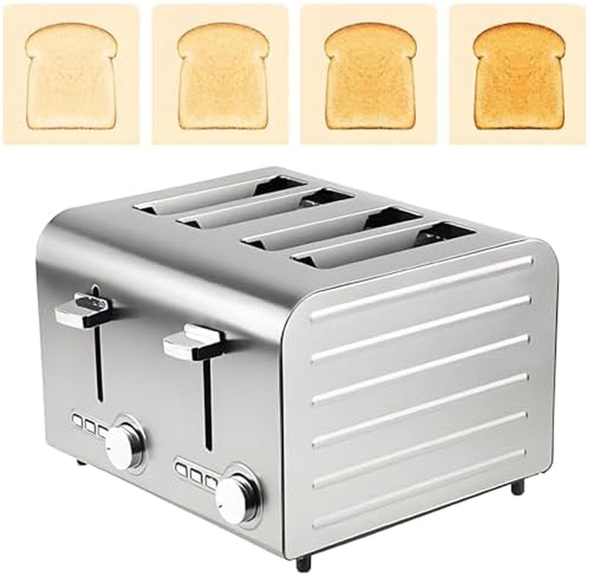 Commerciële Broodrooster - Broodbakmachine - Snel Brood Roosteren - 7 Bruiningsniveaus - Extra Brede Sleuven - Roestvrij Staal