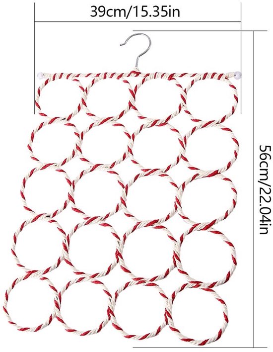 Dailygoods- Sjaalhanger 2 Stuks - Opbergkast met 20 Ringen - Roestvrij Stalen Haak - Opvouwbaar - Duurzaam - 56 x 39 cm - Opberghanger van Dailygoods — afbeelding 5