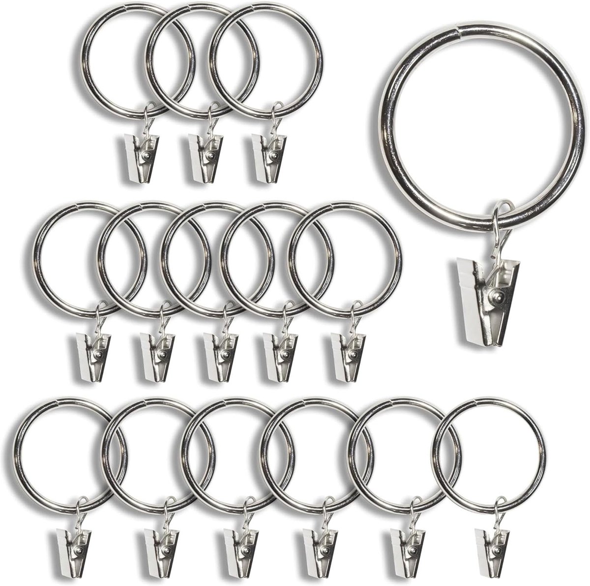 Dailygoods- Gordijnringen 24 Stuks - Metalen Ringen met Clips - 32 mm Binnenste Diameter - Decoratieve Hanger - Voor Gordijnen/Ramen - Gordijnhaken