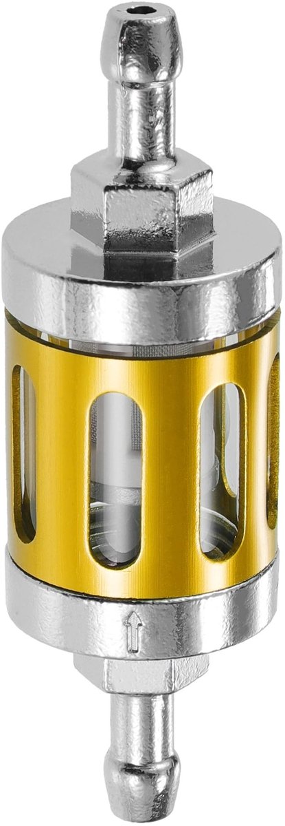 Dailygoods- Brandstoffilter Universeel - Inline Filter - Aluminiumlegering - Gouden/Zilveren Kleur - 8.9x2.9cm - Duurzaam en Betrouwbaar